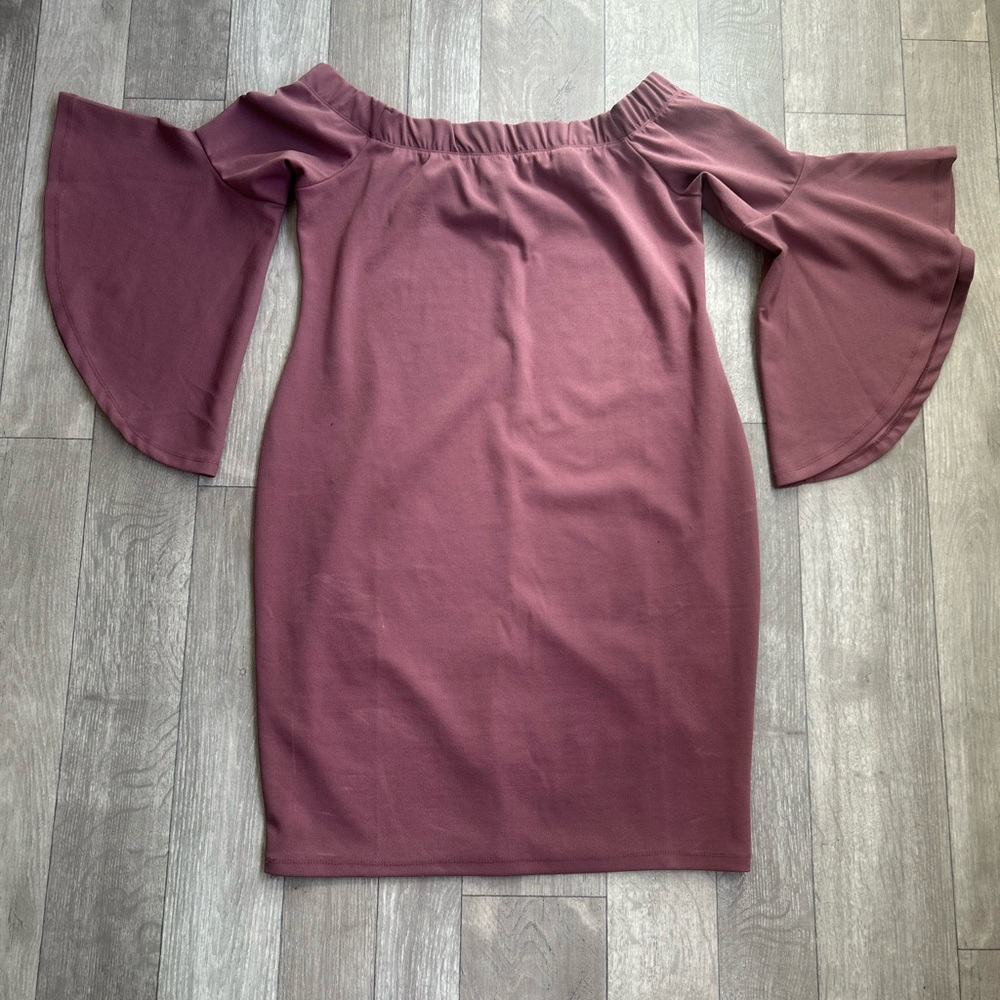 Iris Off-Shoulder Long Sleeve Dress in Mauve